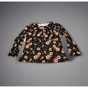 Vintage 70’s Style S.C. Society Women's Floral Keyhole Neck Long Sleeve Blouse L